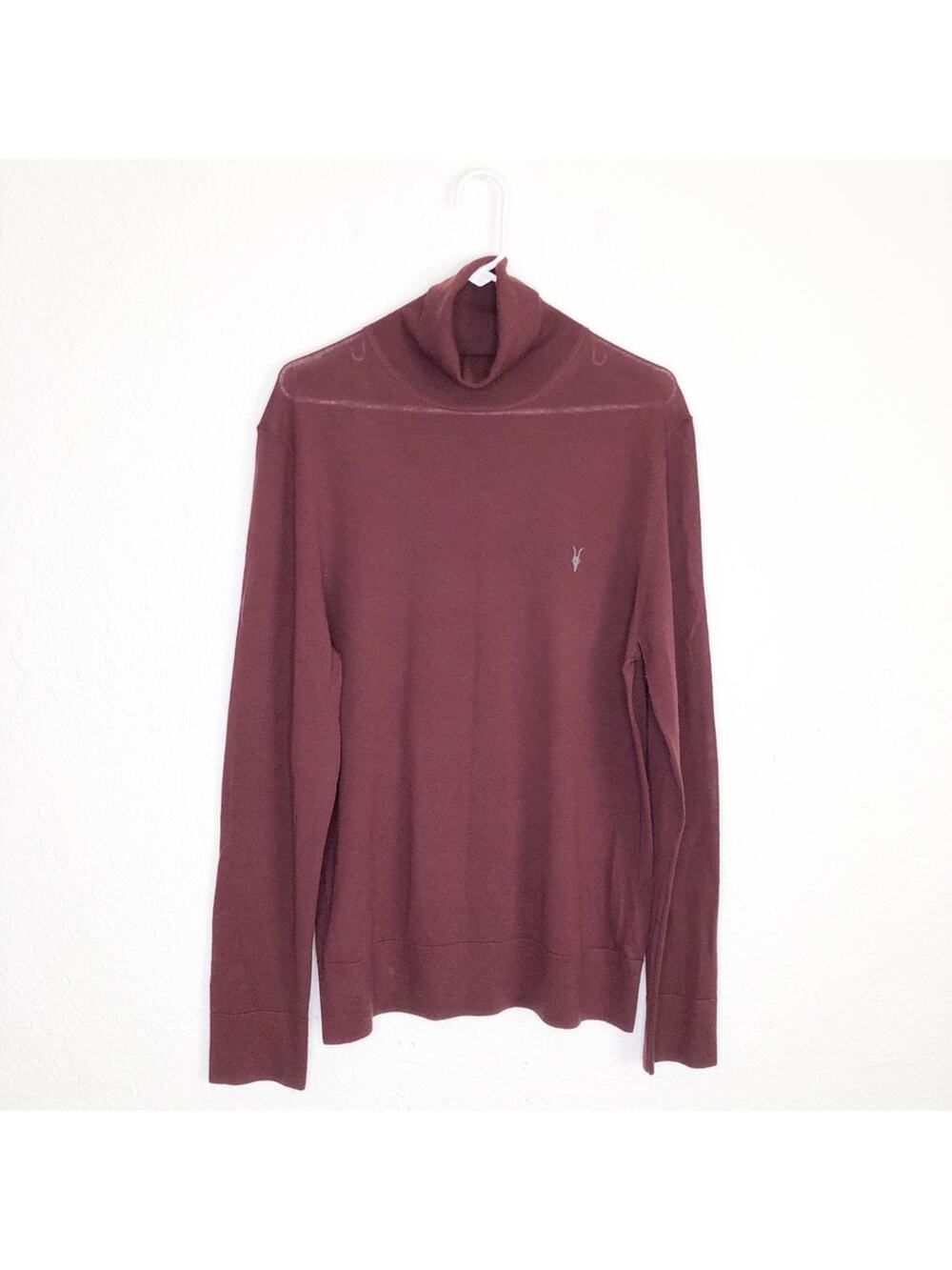 All Saints mens maroon merino wool turtleneck sweater size Extra Large XL
